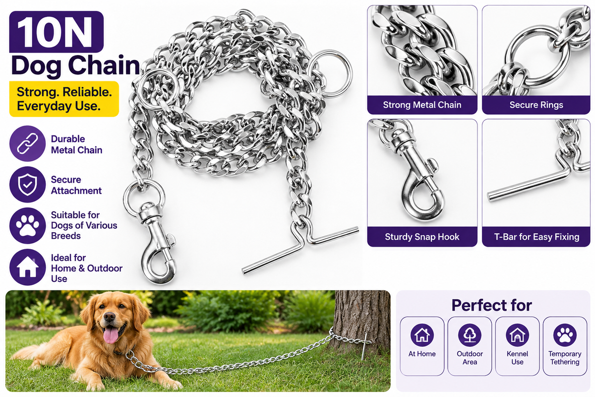 Dog Tie-Out Chain with Ground Stake & Snap Hook - 10N