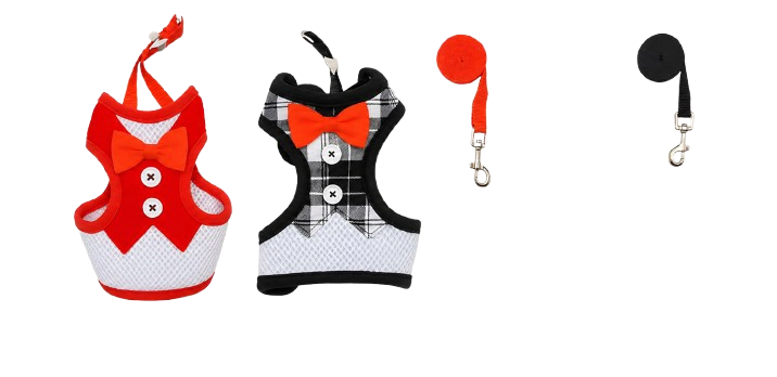 Small Breed Plaid Bow Harness Set Light - Large