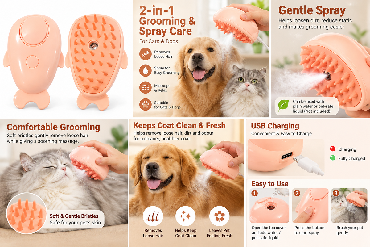 Pet Grooming Brush for Cats and Dogs – Peach