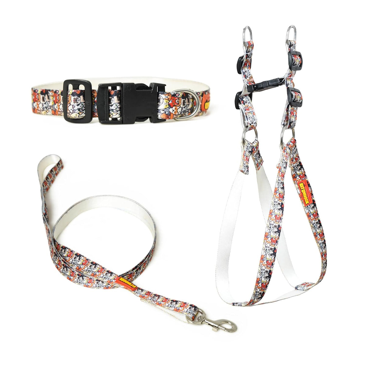 Multicolor Printed Nylon Harness Set - 0.5" for Cat & Puppy Pack