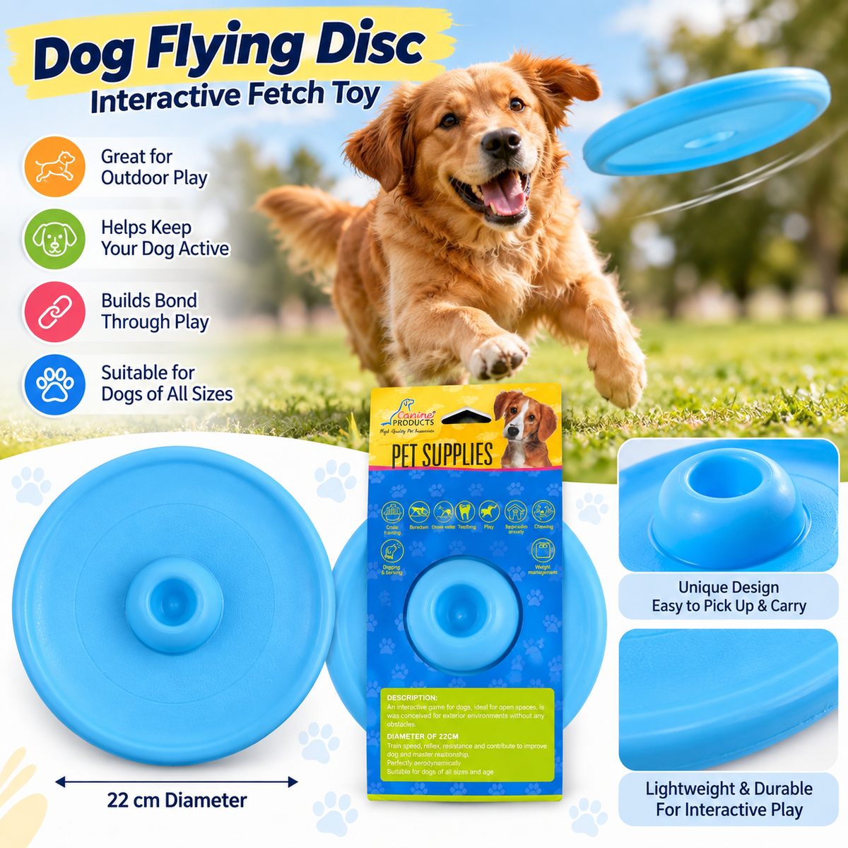 Dog Flying Disc Frisbee - 22 cm Interactive Fetch Toy