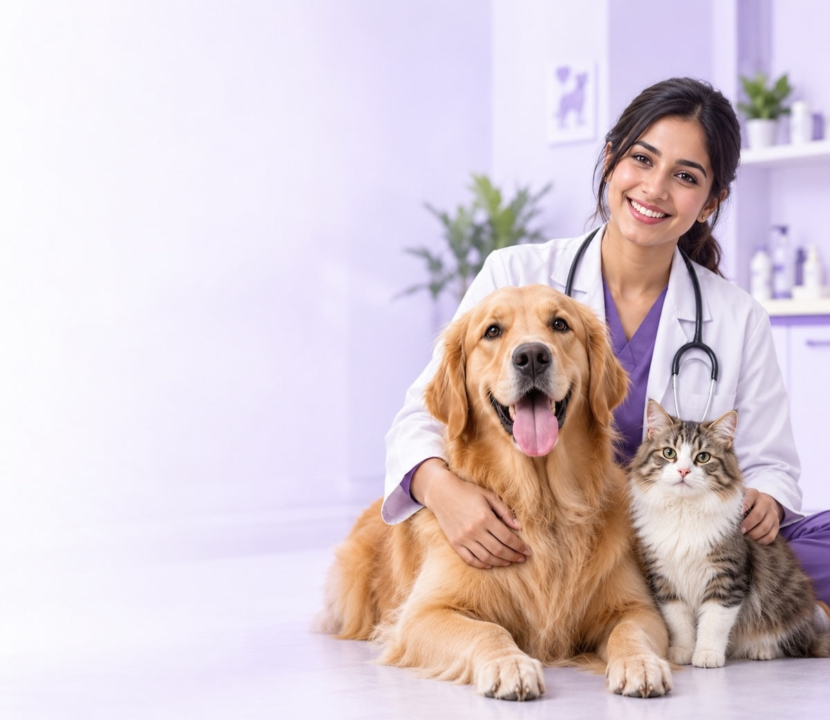 Verified veterinarian with a dog and cat