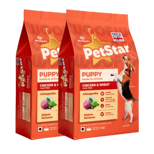 Mankind PetStar Puppy Chicken & Wheat Dry Dog Food 2kg(1+1) Bag