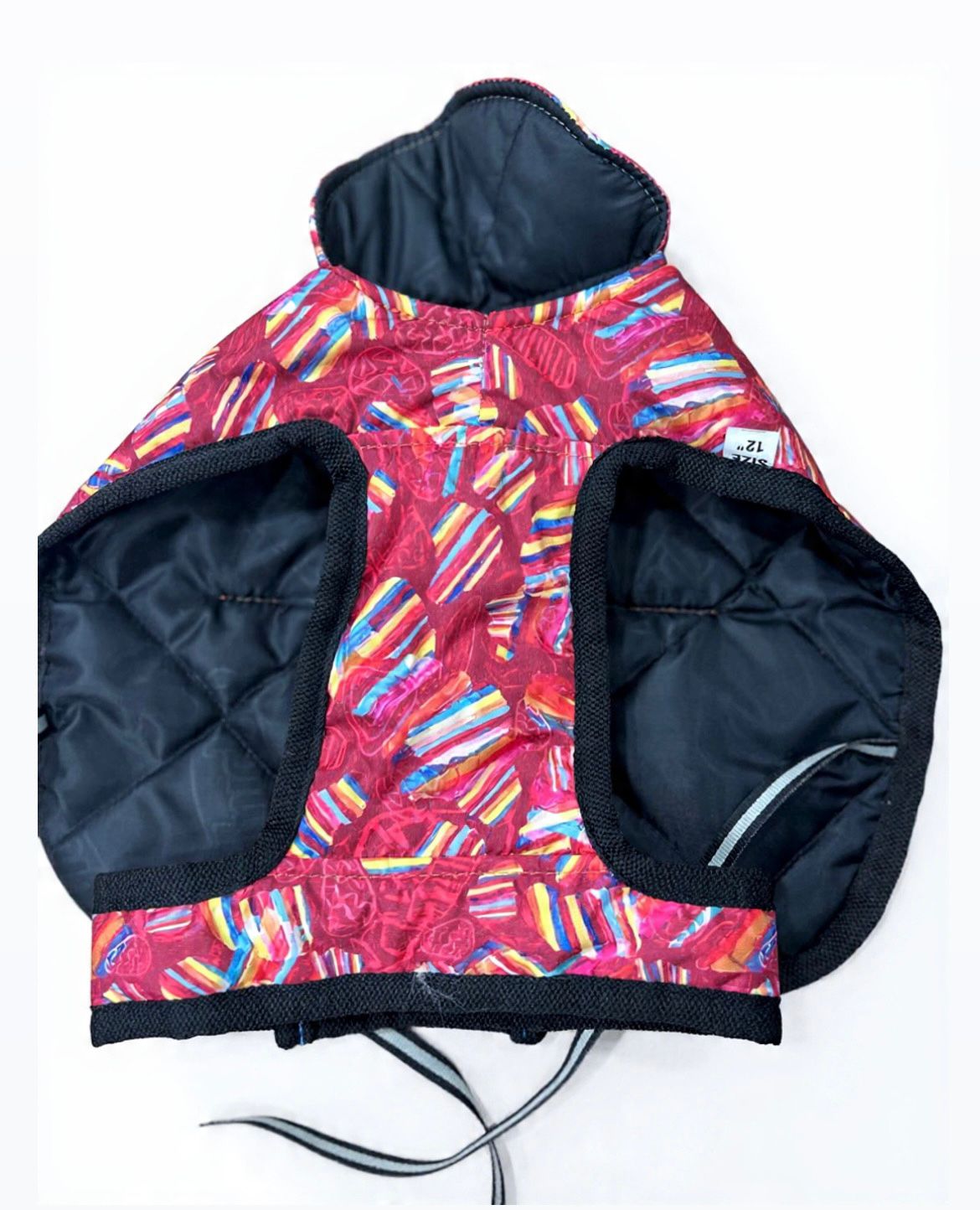 Multicolor Striped Puffer Jacket Red