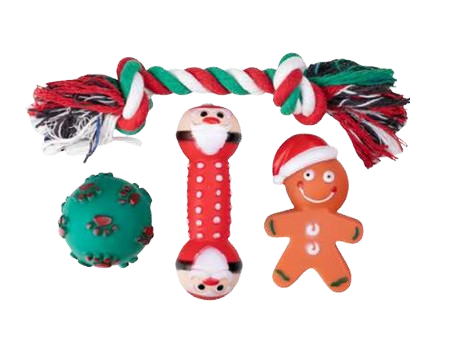 Squeezy Christmas Vinyl Dog Toys - Pack of 4 Pack