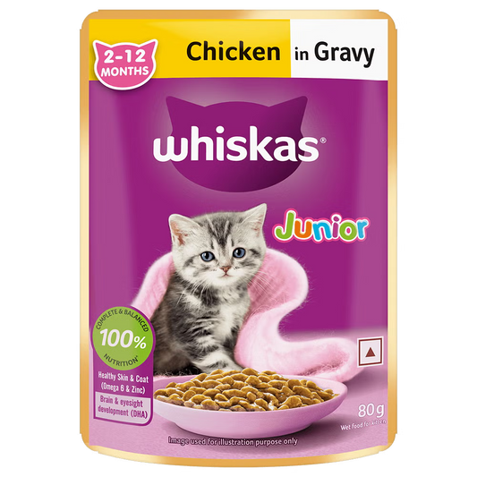 Whiskas Junior Wet Food Pouch - Chicken in Gravy (2-12 Months) 80g Pouch