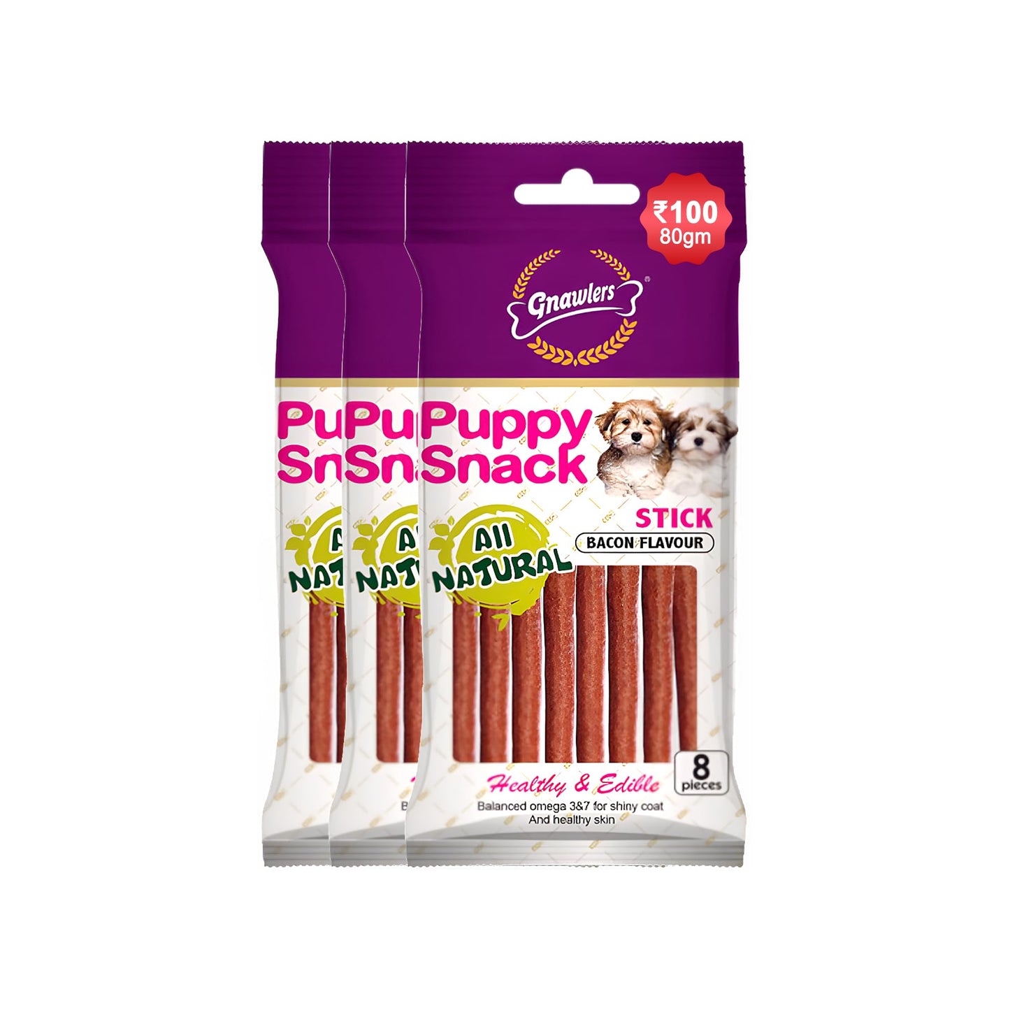 Gnawlers Wang Bacon-Flavour Puppy Snack Stick - 80 g