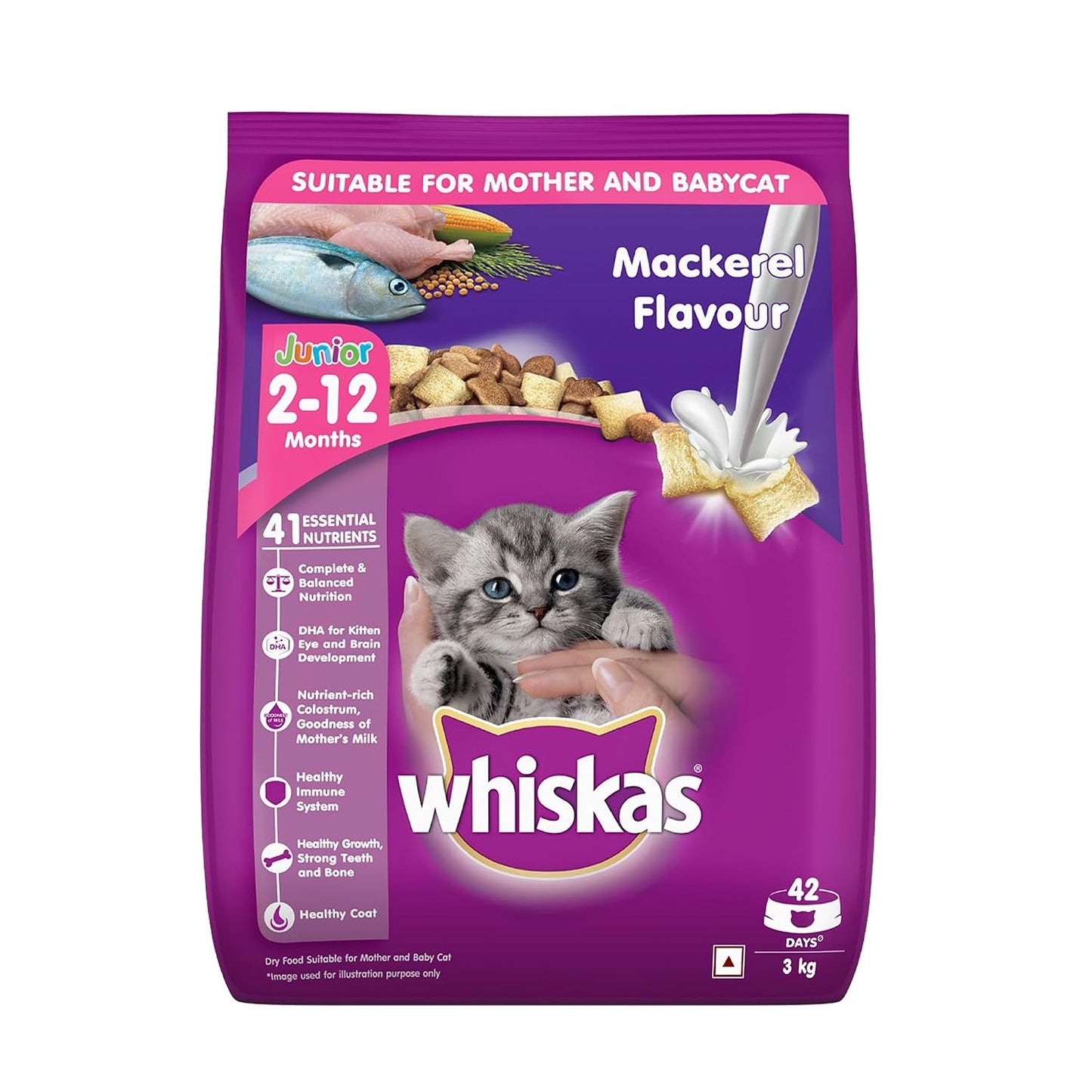 Whiskas Kitten Dry Cat Food (2-12 Months) – Mackerel Flavour