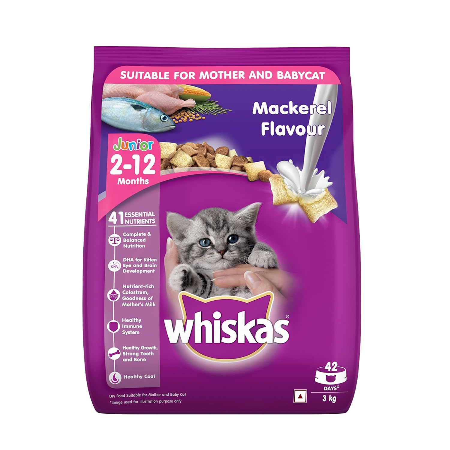 Whiskas Kitten Dry Cat Food (2-12 Months) – Mackerel Flavour
