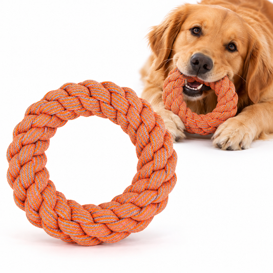 Orange Braided Rope Ring Toy for Dogs