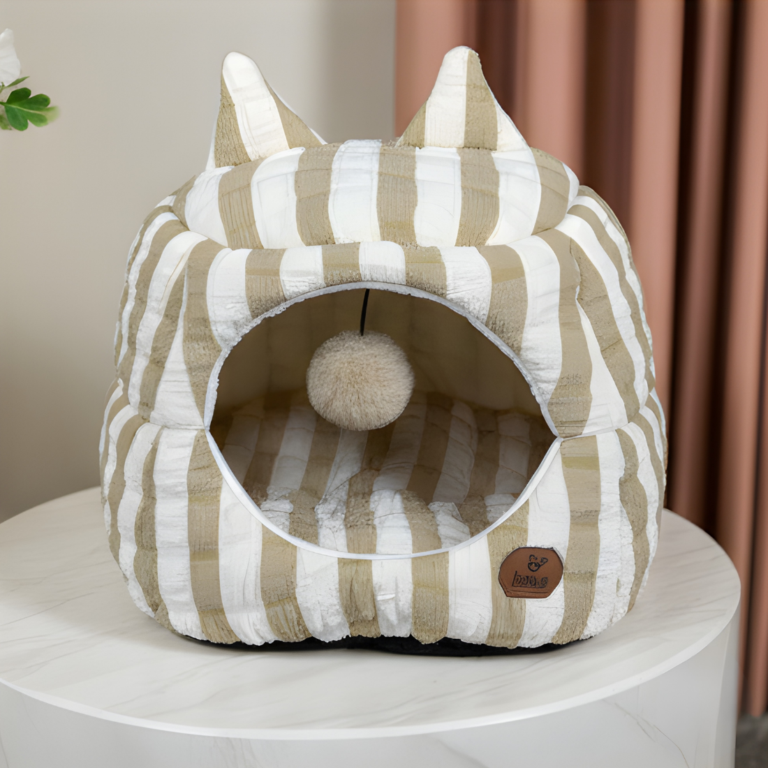 Striped Cave Cat House – Cozy Pet Bed House & Small Cat Bed