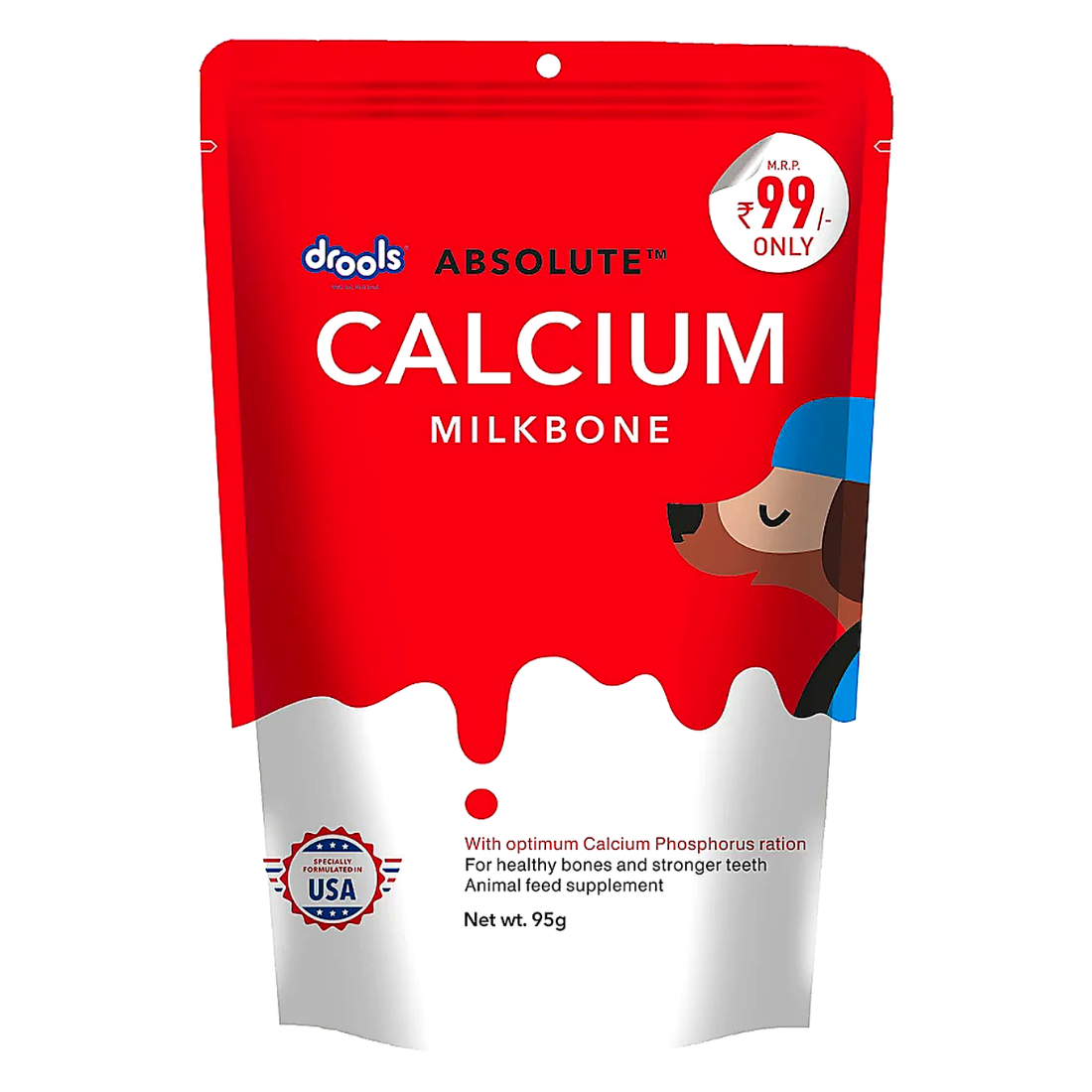 Drools Absolute Dog Treat Calcium Bone Pouch, 95g Pack