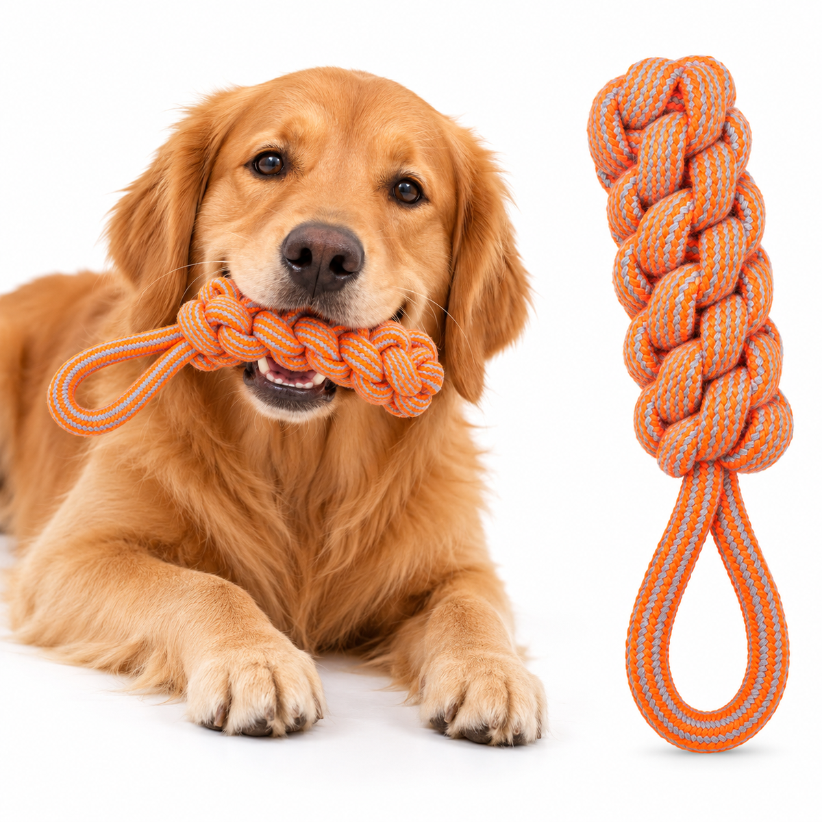 Orange & Grey Braided Rope Toy for Dogs