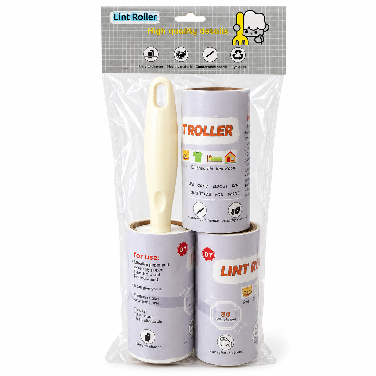 Pet Hair Remover Lint Roller with 2 Refill Rolls