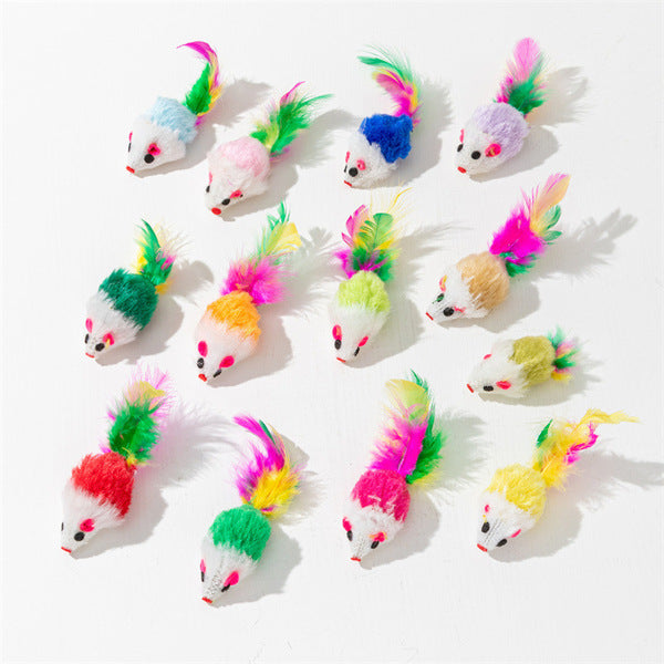 Velvet Mouse Plush Cat Toy with Feathers Pack