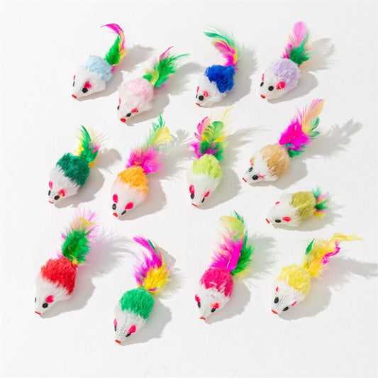 Velvet Mouse Plush Cat Toy with Feathers Pack