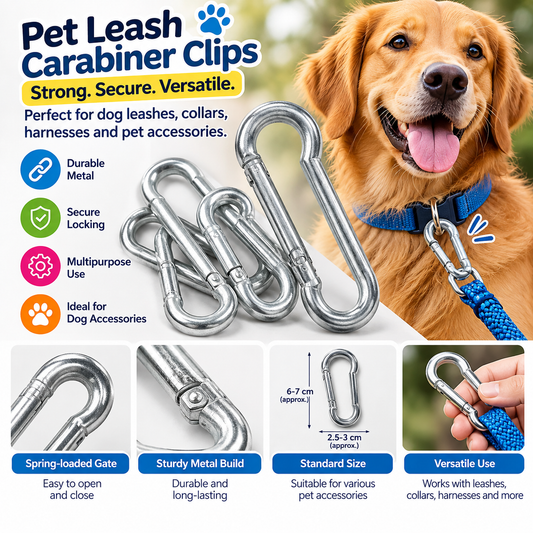 Pet Leash Carabiner Clips - Metal Snap Hooks for Dog Leashes