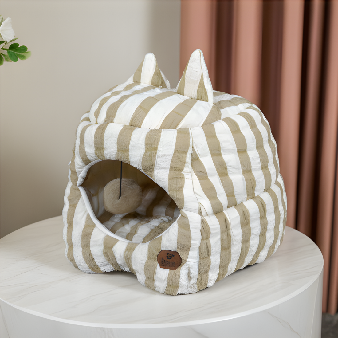 Striped Cave Cat House – Cozy Pet Bed House & Small Cat Bed