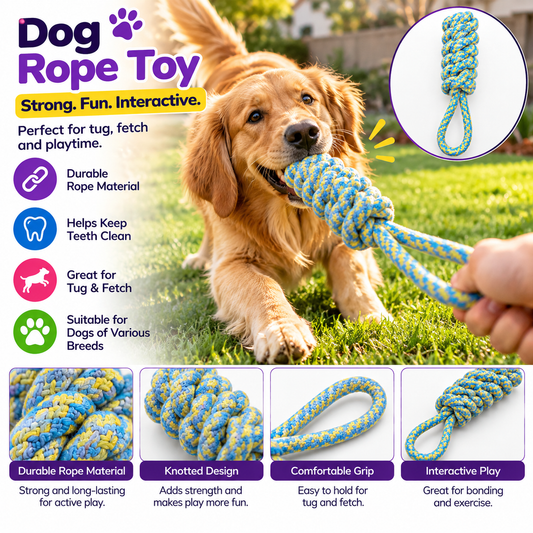 Blue & Yellow Knotted Rope Toy for Dogs