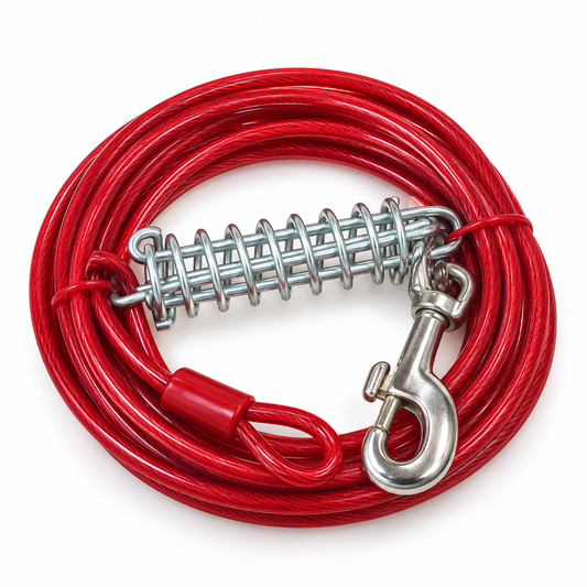 Heavy Duty Dog Tie-Out Cable Red Vinyl-Coated Steel