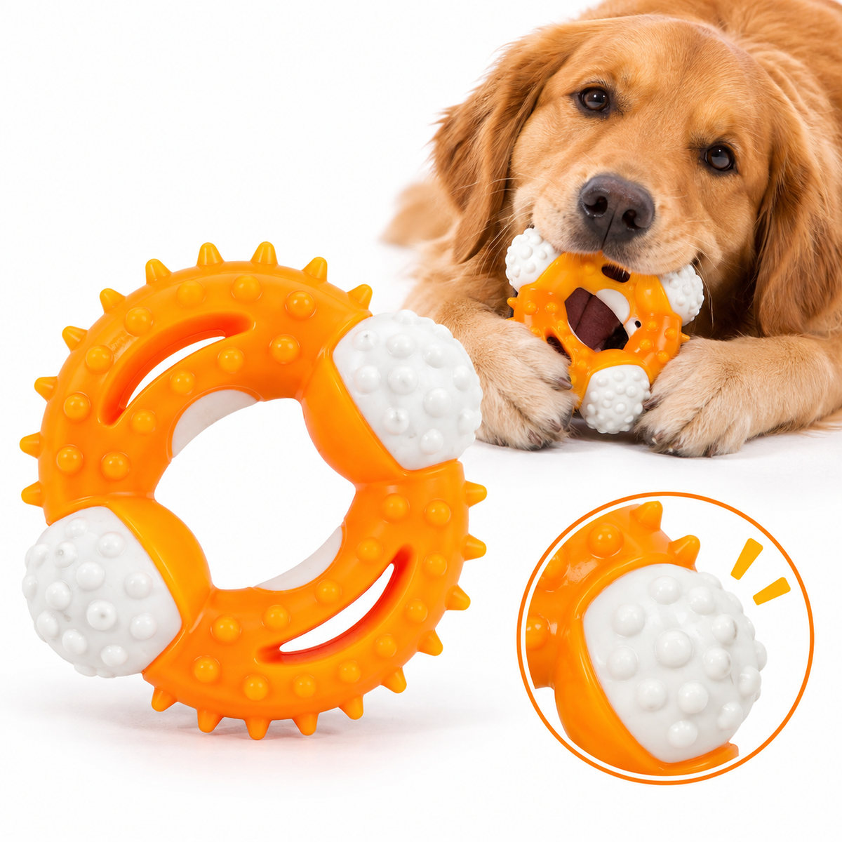Orange Ring Chew Toy for Dogs with Textured Ends