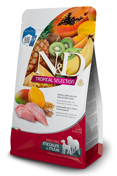 Farmina N&D Tropical Chicken, Spelt, Oats & Tropical Fruits Dry Food for Adult Dog 300g Bag