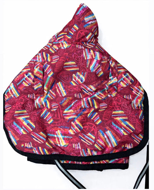 Multicolor Striped Puffer Jacket Red