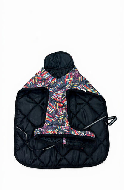 Multicolor Striped Puffer Jacket Black