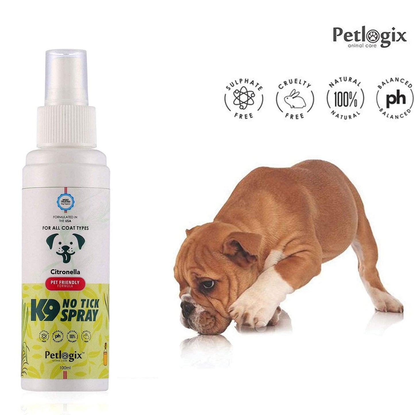 Natural K9 Anti-Tick Flea Repellent for Pet Dog & Cats - 100ml