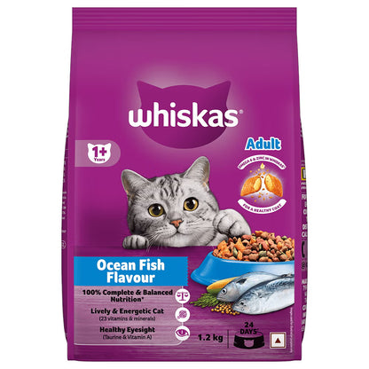 Whiskas Adult Dry Cat Food (1+ Years) – Ocean Fish Flavour 3kg Bag