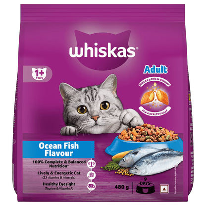 Whiskas Adult Dry Cat Food (1+ Years) – Ocean Fish Flavour 1.2Kg Bag