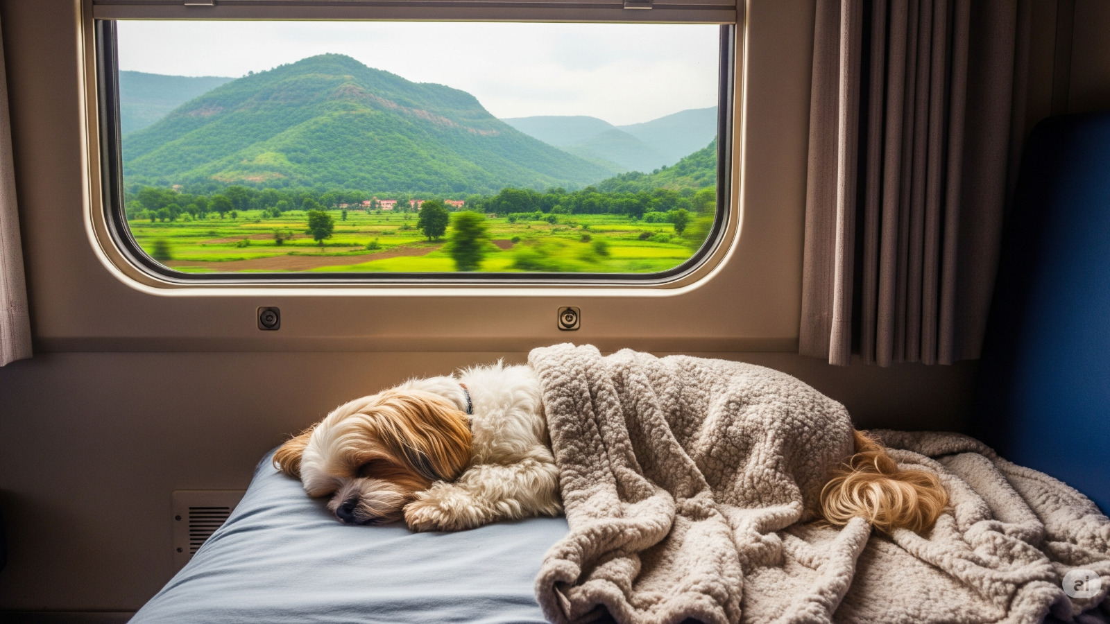 Comfortable dog napping on Indian Railways.