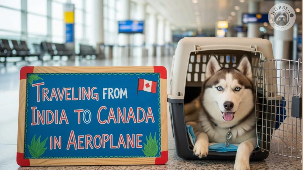 husky traveling from India to Canada in a crate